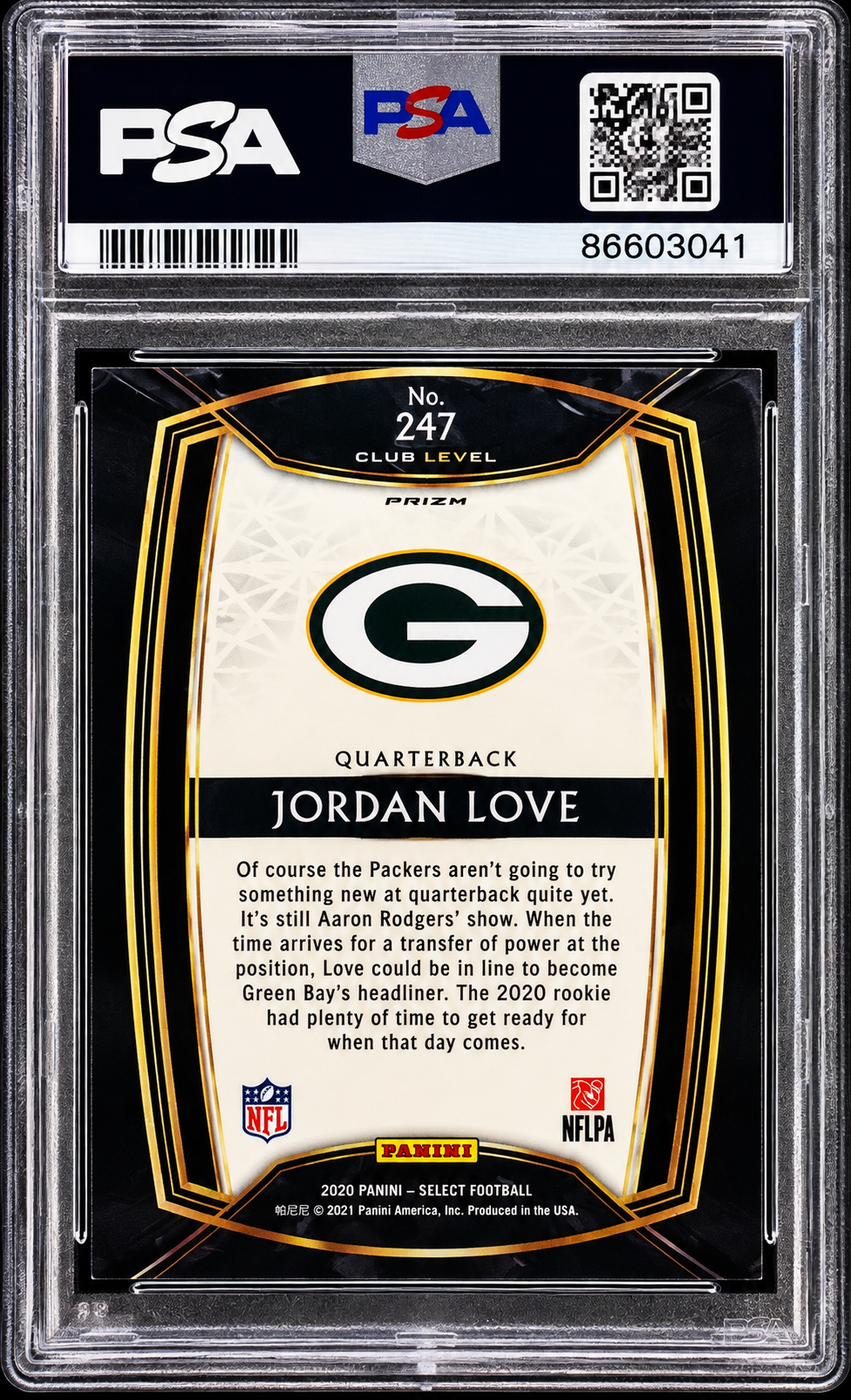 2020 Panini Select Jordan Love Blue Prizm Die-Cut RC #247 PSA 10 Gem Mint