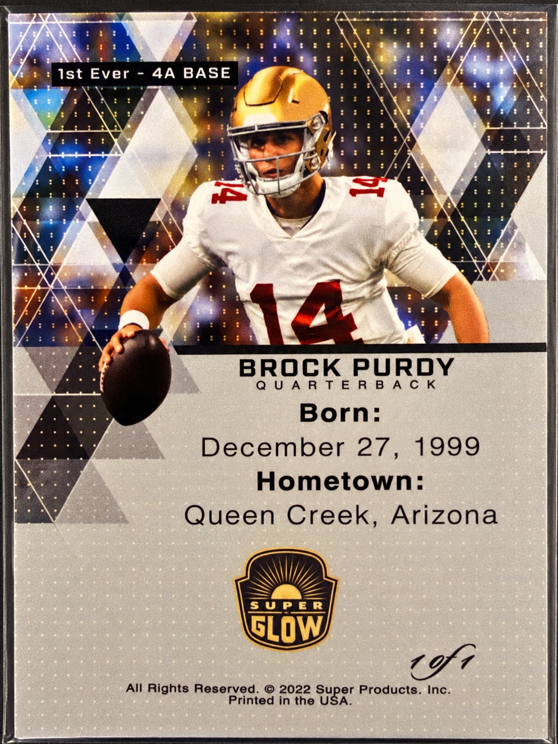 2022 Super Glow Brock Purdy 1st Ever 4A Green 1/1 Rookie Card
