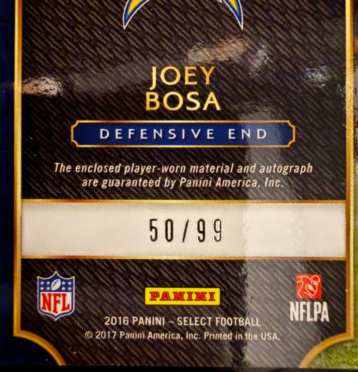 2016 Panini Select Joey Bosa Jumbo Rookie Signature Swatches Autograph #JS-JB – 50/99