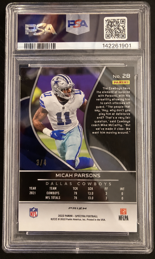 2022 Panini Spectra Micah Parsons Neon Marble /4 #28 PSA 10
