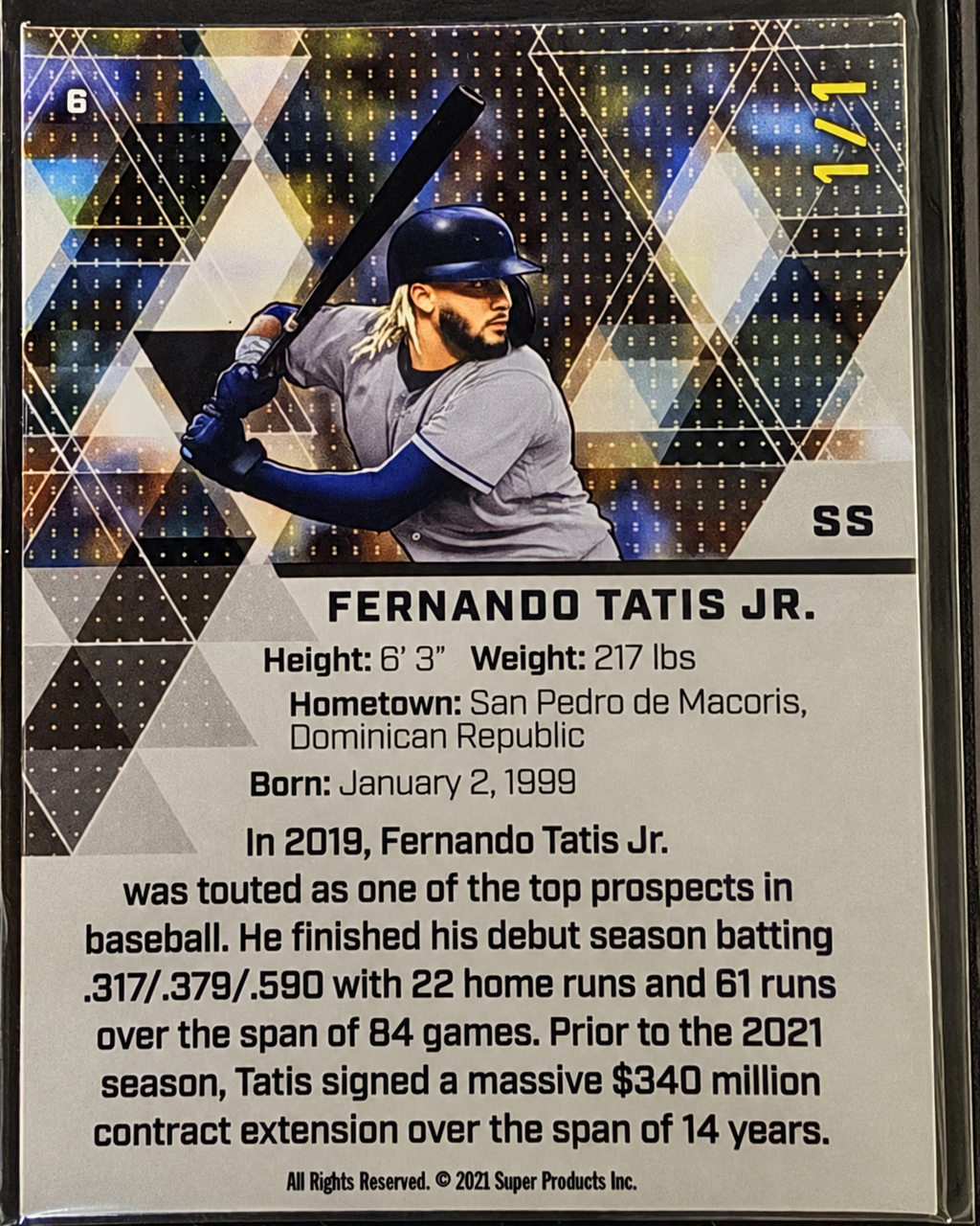 2021 Super Glow Fernando Tatis Jr. #6 Blue Cracked Ice 1/1 – True One of One