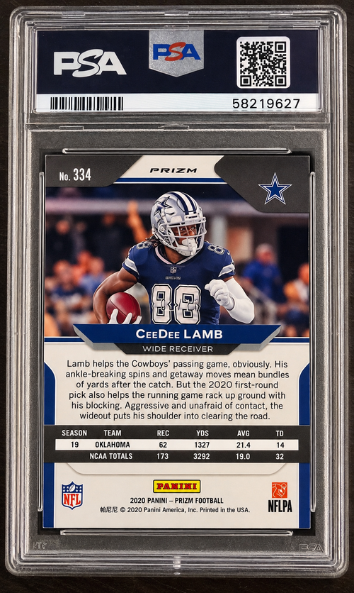 2020 Panini Prizm CeeDee Lamb Green Scope /75 RC #334 PSA 10
