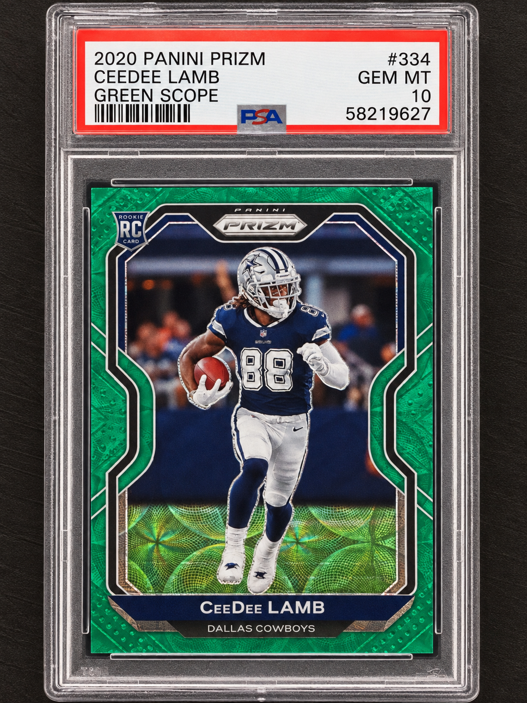 2020 Panini Prizm CeeDee Lamb Green Scope /75 RC #334 PSA 10
