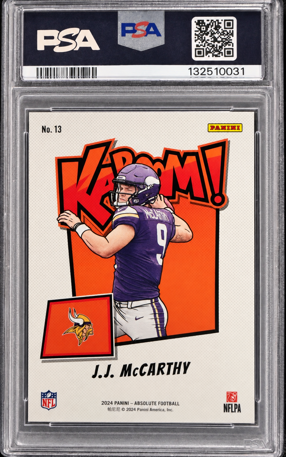 2024 Panini Absolute J.J. McCarthy Kaboom! Horizontal #13 RC PSA 10