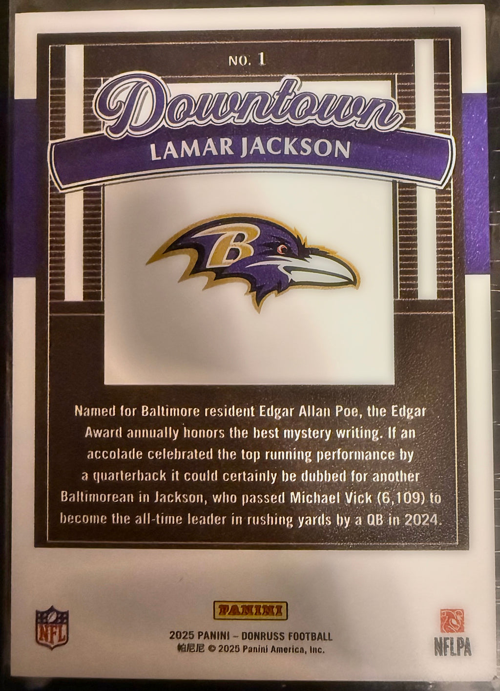 2025 Panini Donruss Lamar Jackson Downtown! #1 SSP Case Hit Ravens