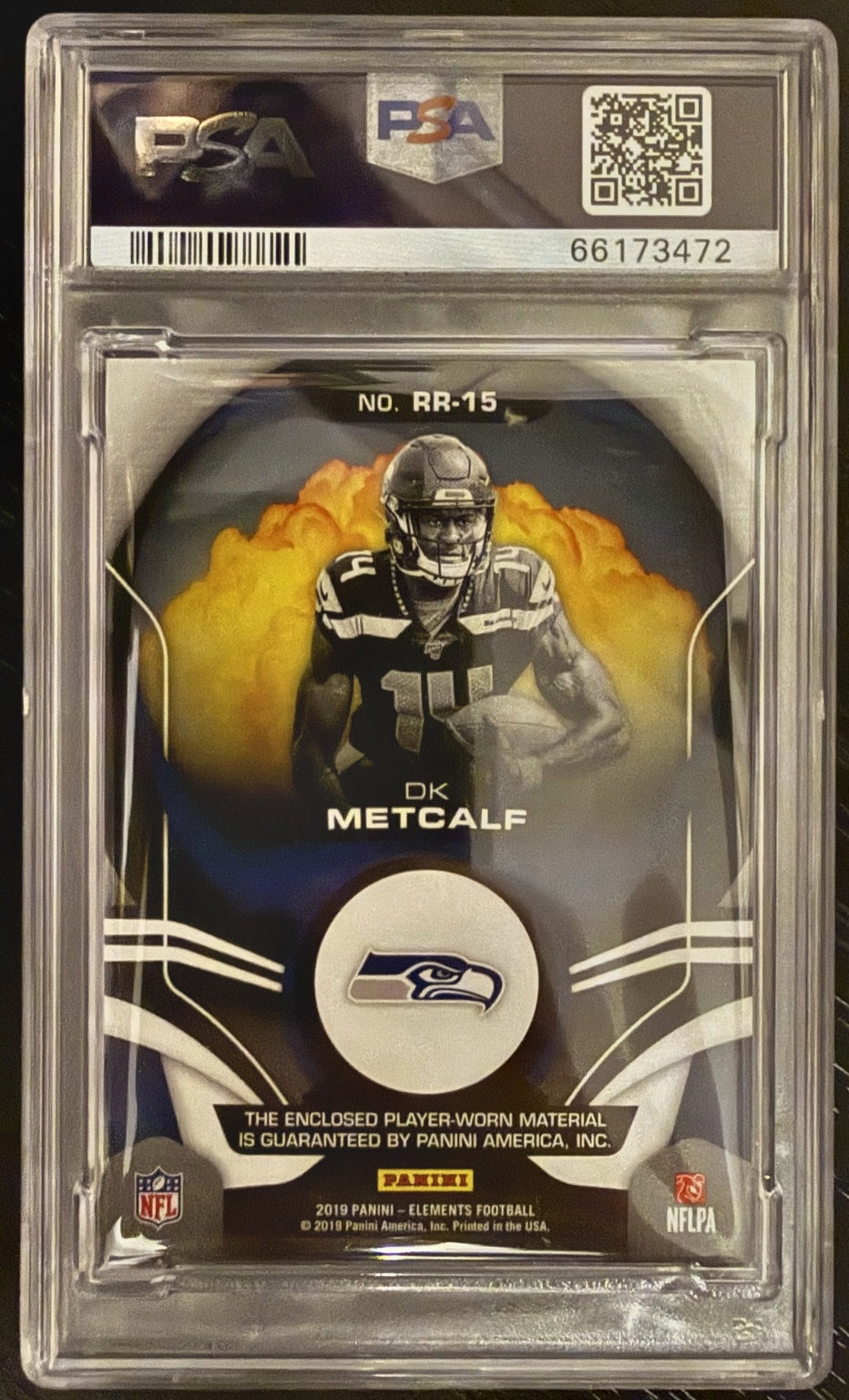 2019 Panini Elements DK Metcalf Radioactive Rookie Materials Black 1/1 PSA 9