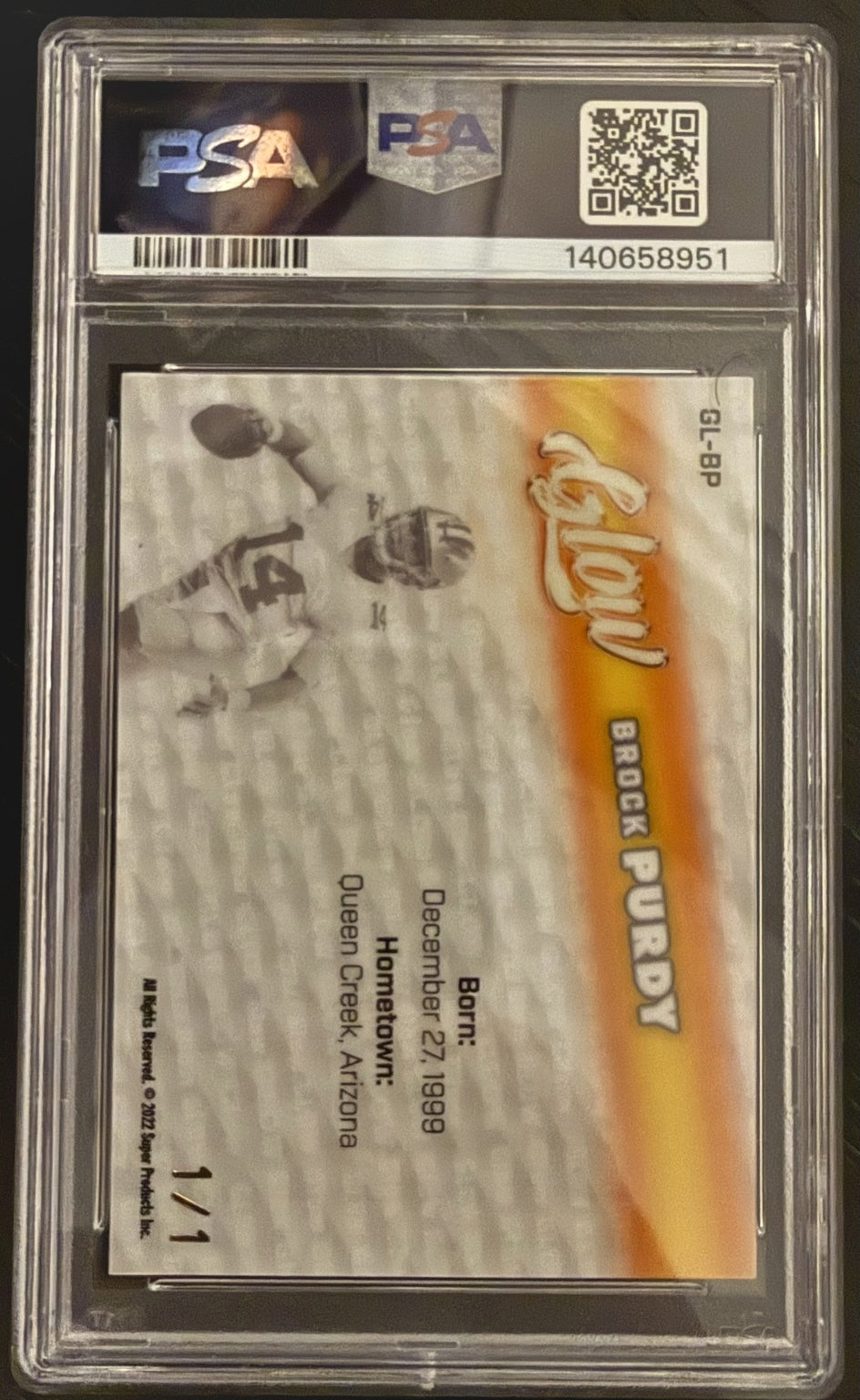 2022 Super Glow The Bar Brock Purdy Yellow 1/1 PSA 10 Gem Mint
