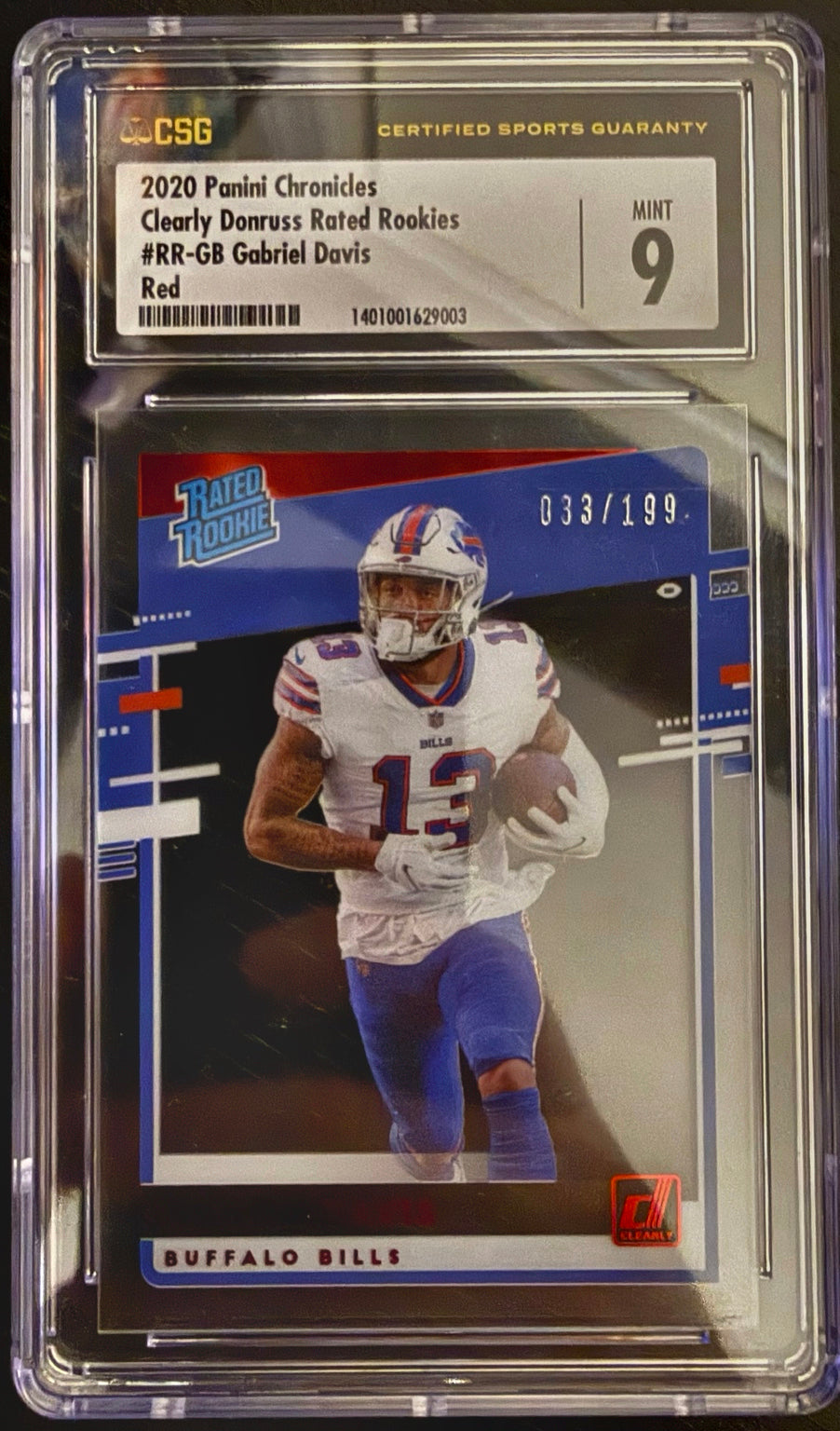 2020 Panini Chronicles Gabriel Davis Clearly Donruss Red /199 RC CSG 9 Mint